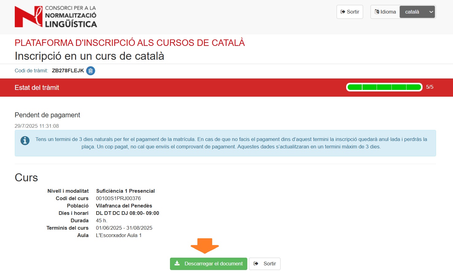 Botó per descarregar document de pagament