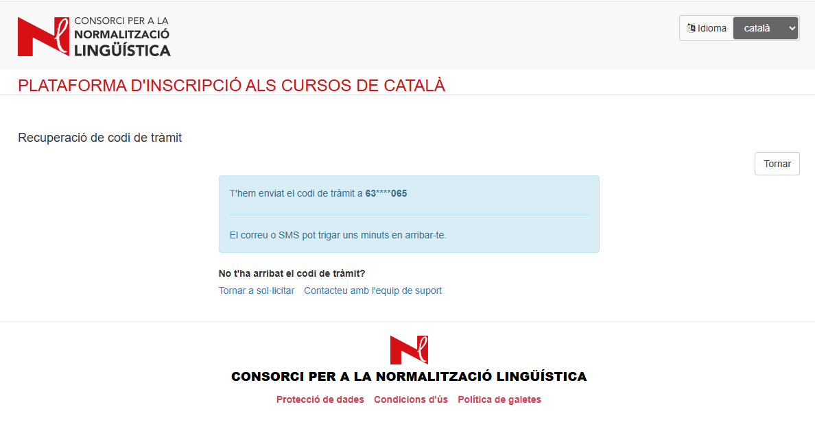 Recuperació de codi de tràmit