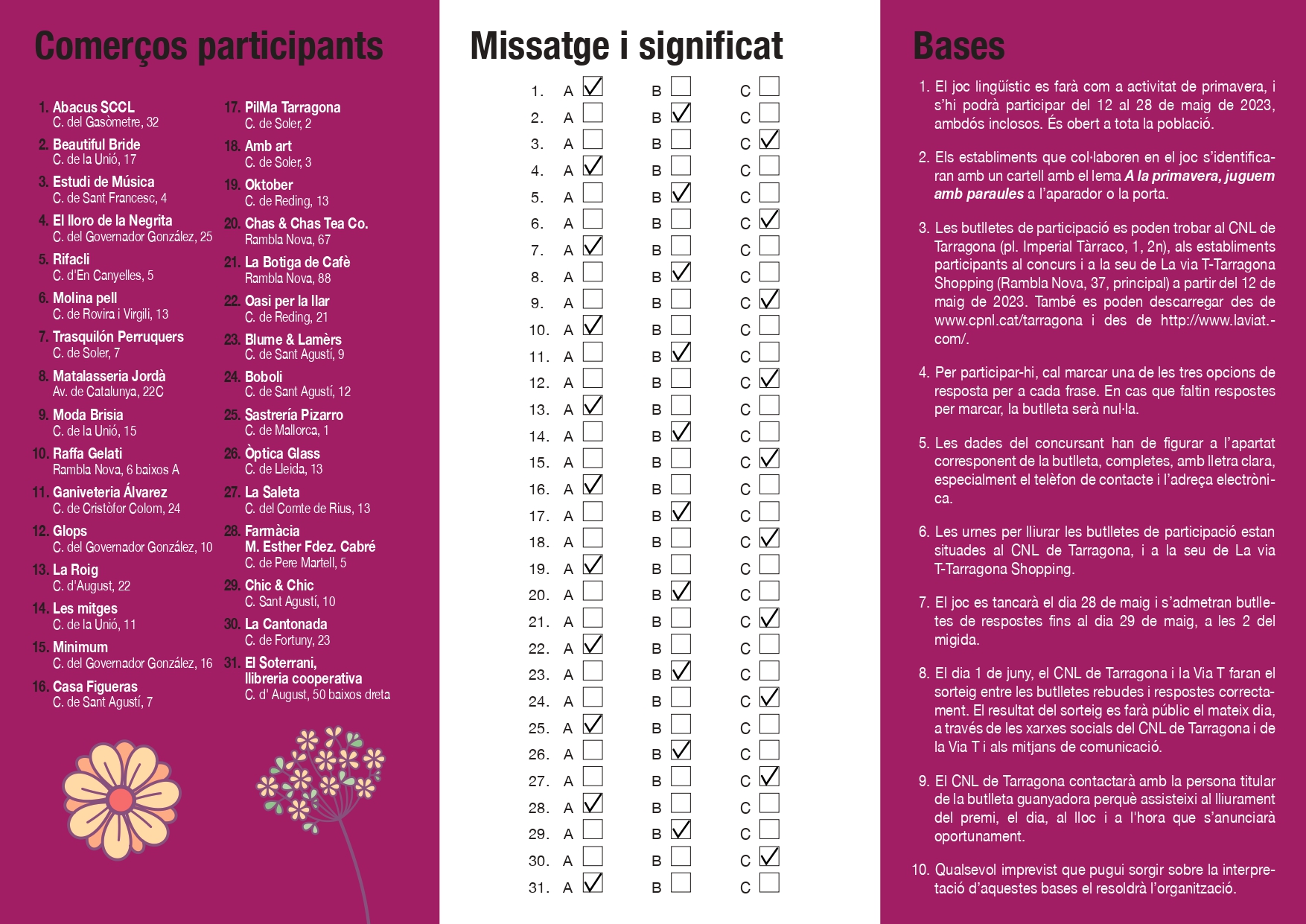 Respostes al concurs Juguem amb paraules